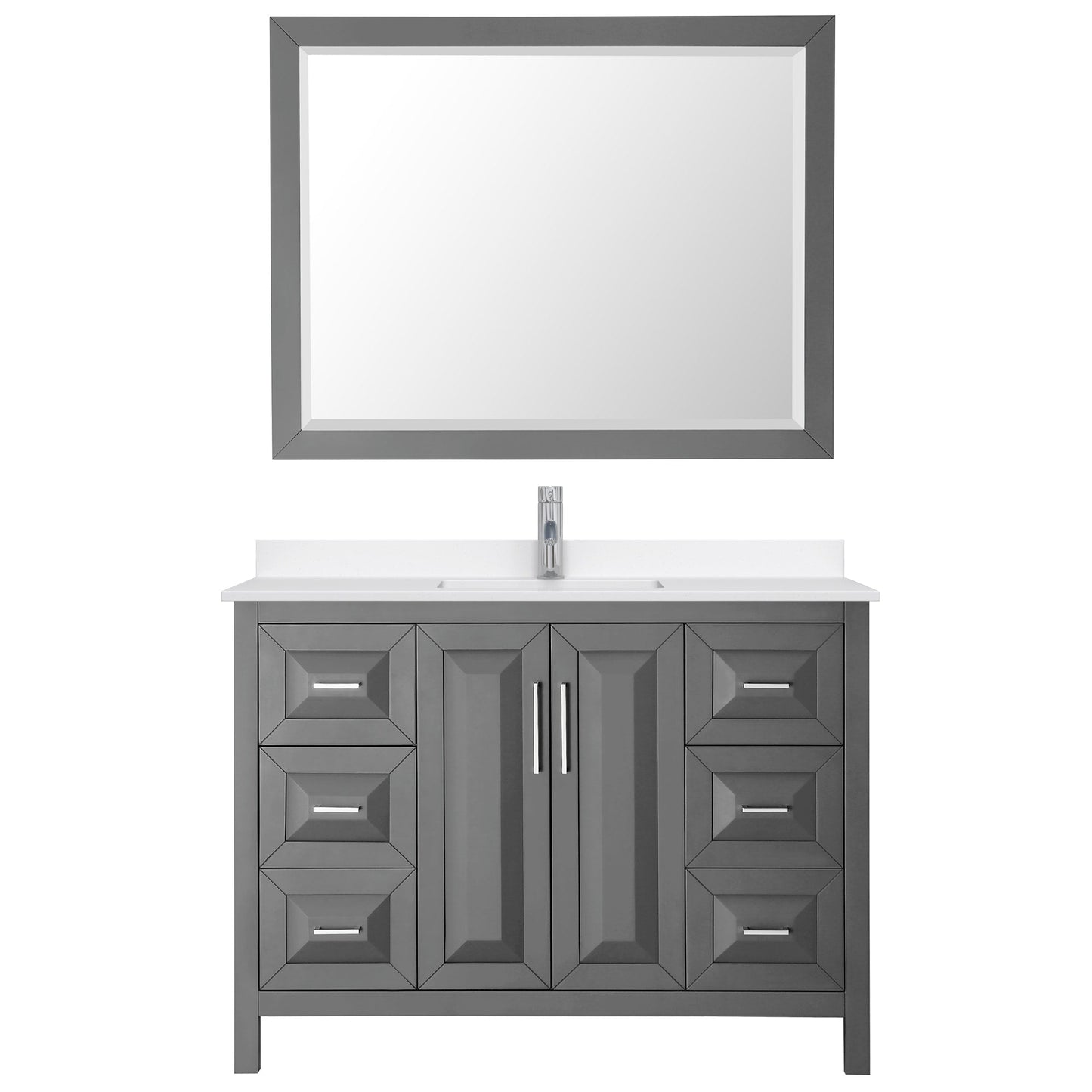 Wyndham Collection Daria 48" Single Bathroom Vanity in Dark Gray, White Quartz Countertop, Undermount Square Sink (1-Hole), Polished Chrome Trim, 46" Mirror
