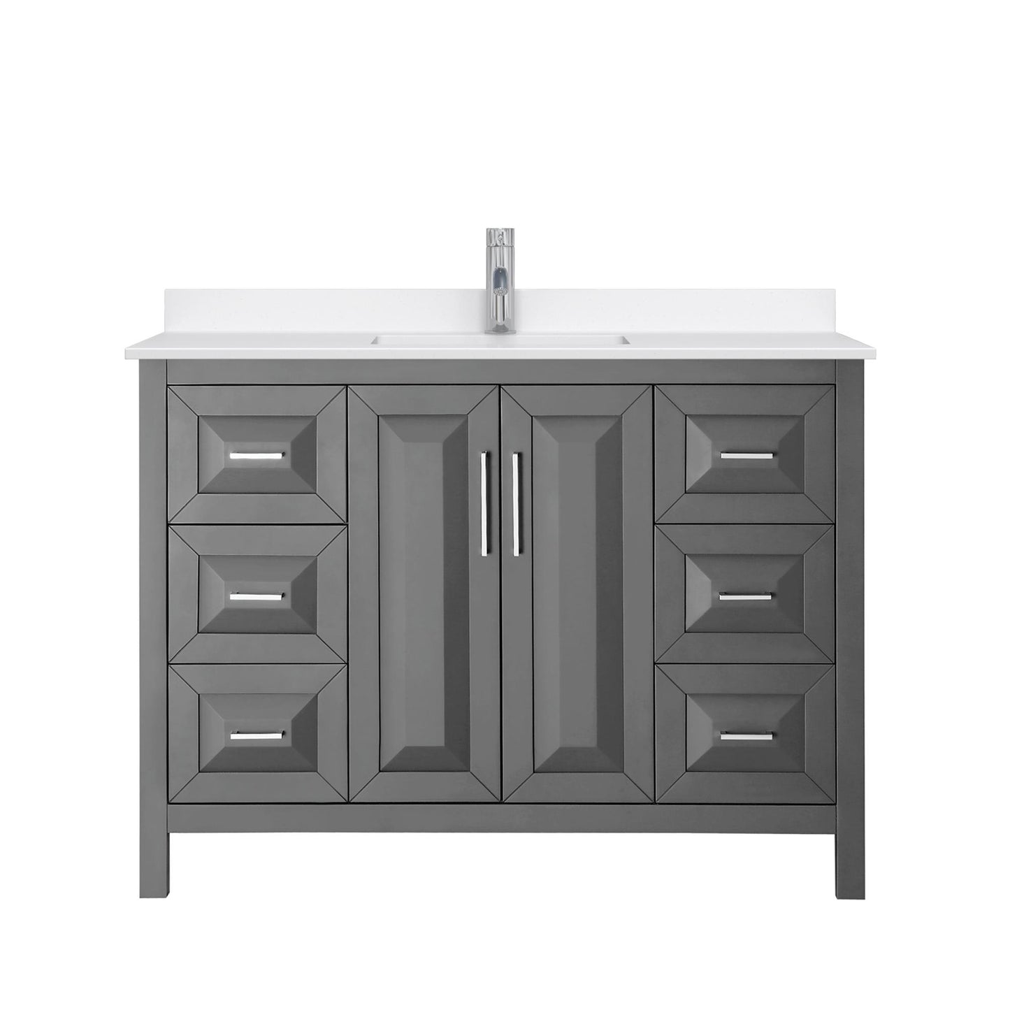 Wyndham Collection Daria 48" Single Bathroom Vanity in Dark Gray, White Quartz Countertop, Undermount Square Sink (1-Hole), Polished Chrome Trim