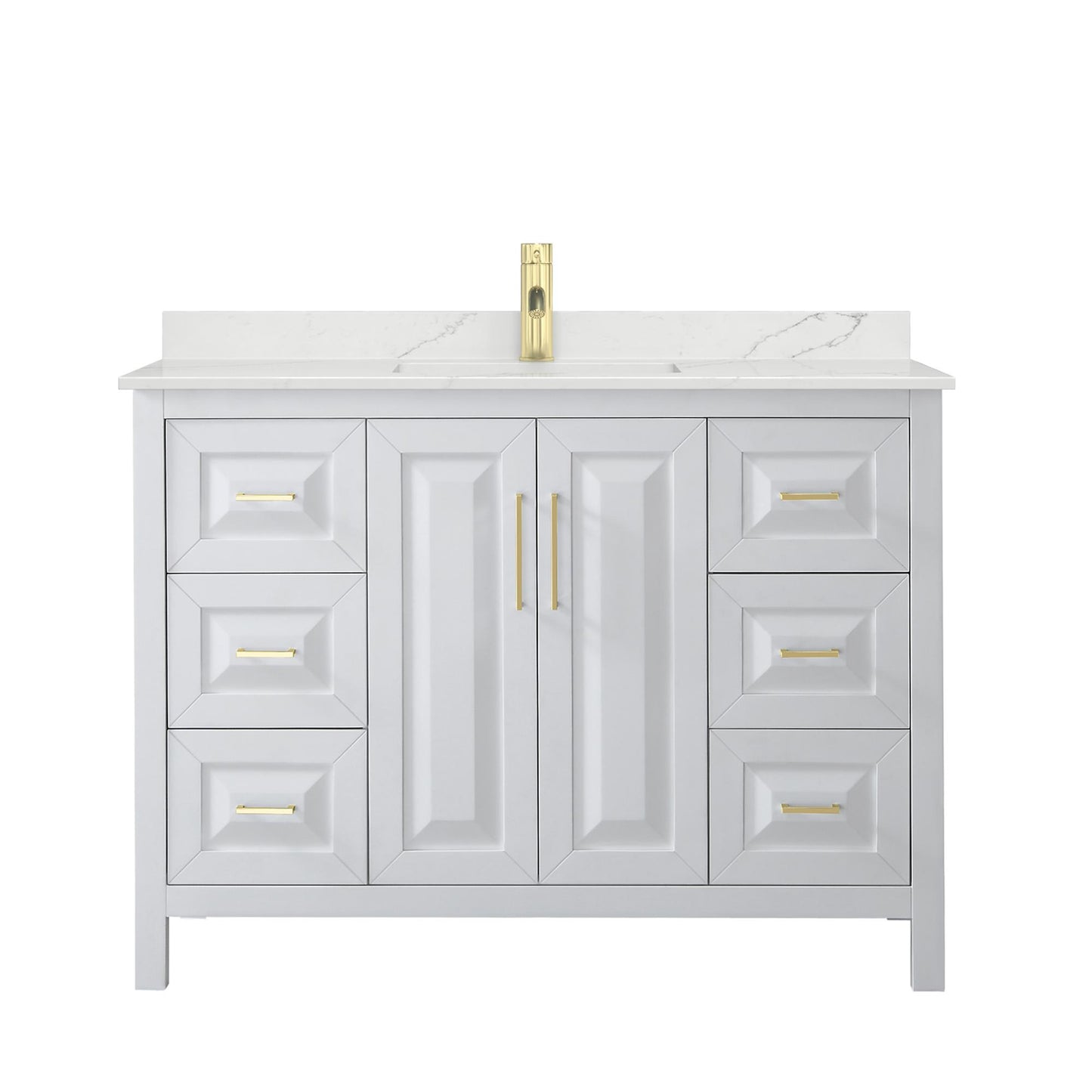 Wyndham Collection Daria 48" Single Bathroom Vanity in White, Giotto Quartz Countertop, Undermount Square Sink (1-Hole), Brushed Gold Trim
