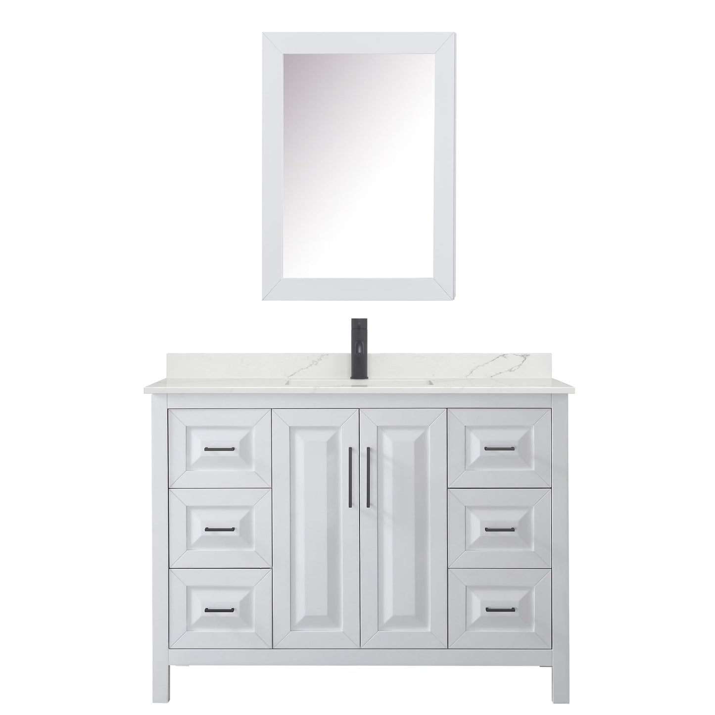 Wyndham Collection Daria 48" Single Bathroom Vanity in White, Giotto Quartz Countertop, Undermount Square Sink (1-Hole), Matte Black Trim, Medicine Cabinet