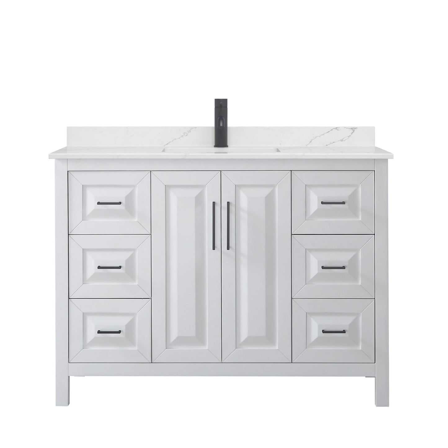 Wyndham Collection Daria 48" Single Bathroom Vanity in White, Giotto Quartz Countertop, Undermount Square Sink (1-Hole), Matte Black Trim