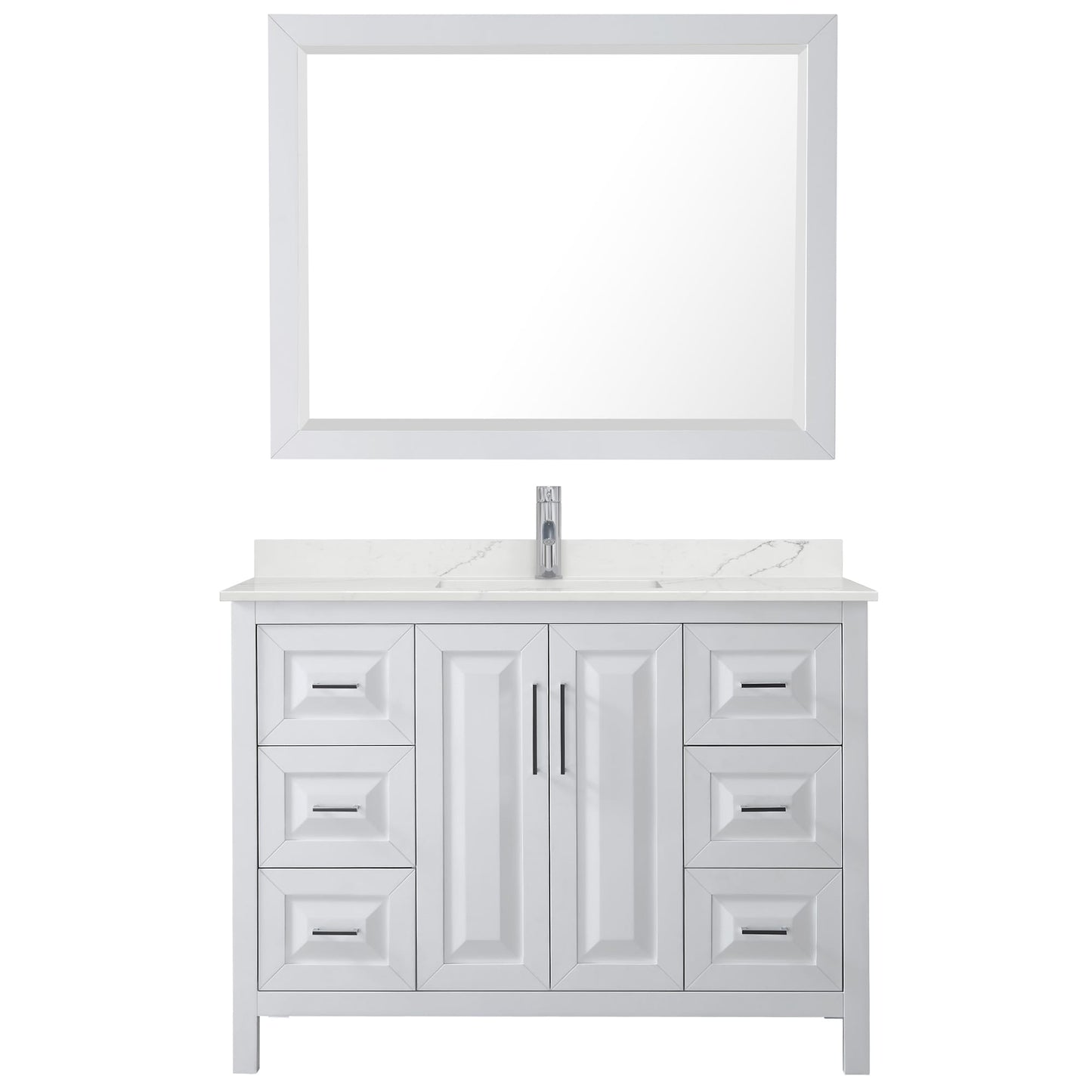 Wyndham Collection Daria 48" Single Bathroom Vanity in White, Giotto Quartz Countertop, Undermount Square Sink (1-Hole), Polished Chrome Trim, 46" Mirror