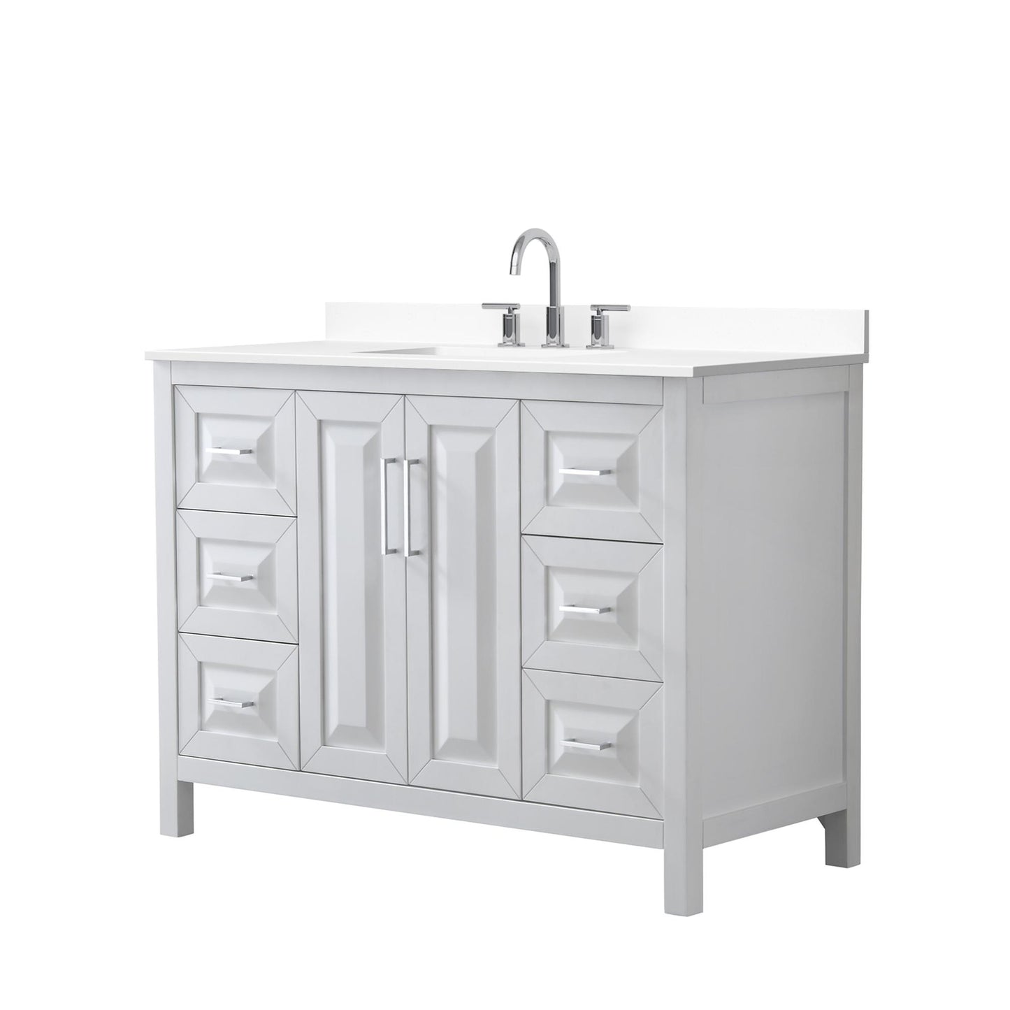 Wyndham Collection Daria 48" Single Bathroom Vanity in White, White Cultured Marble Countertop, Undermount Square Sink (3-Hole), Polished Chrome Trim