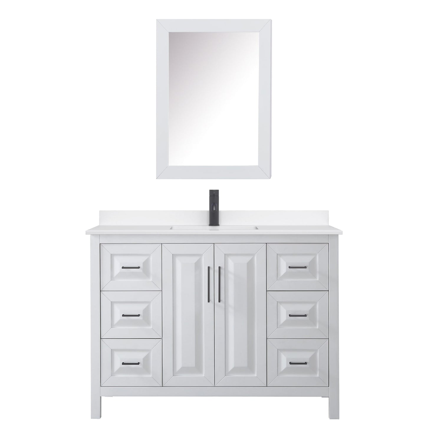 Wyndham Collection Daria 48" Single Bathroom Vanity in White, White Quartz Countertop, Undermount Square Sink (1-Hole), Matte Black Trim, Medicine Cabinet
