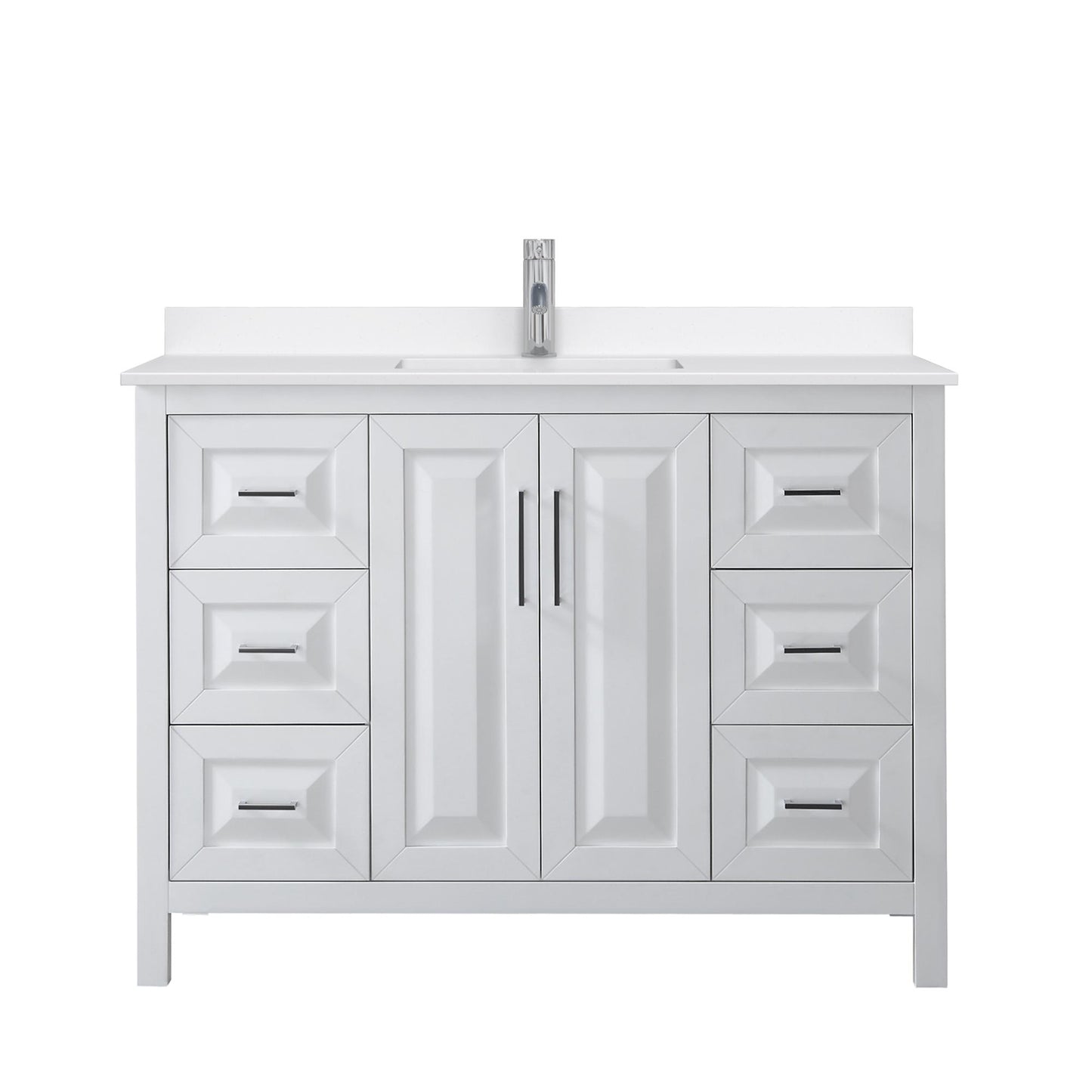 Wyndham Collection Daria 48" Single Bathroom Vanity in White, White Quartz Countertop, Undermount Square Sink (1-Hole), Polished Chrome Trim