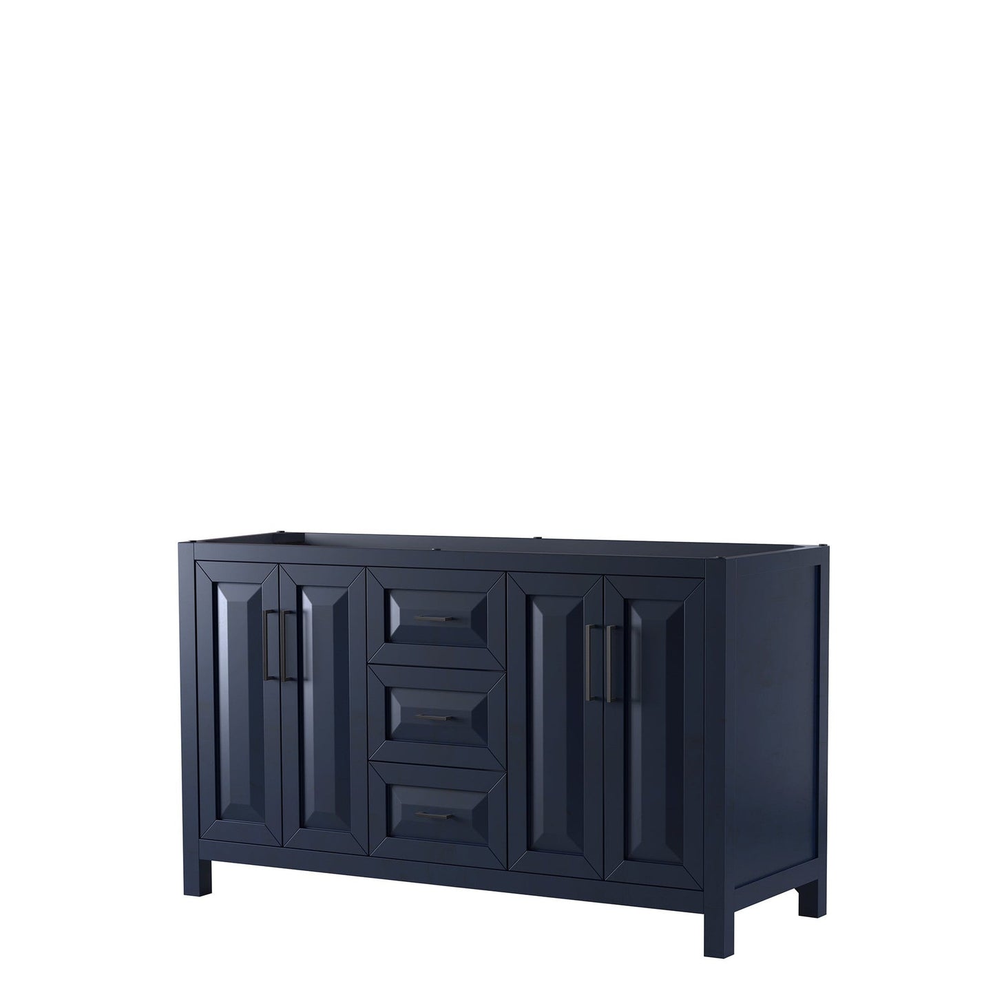 Wyndham Collection Daria 60" Double Bathroom Vanity in Dark Blue, No Countertop, No Sink, Matte Black Trim