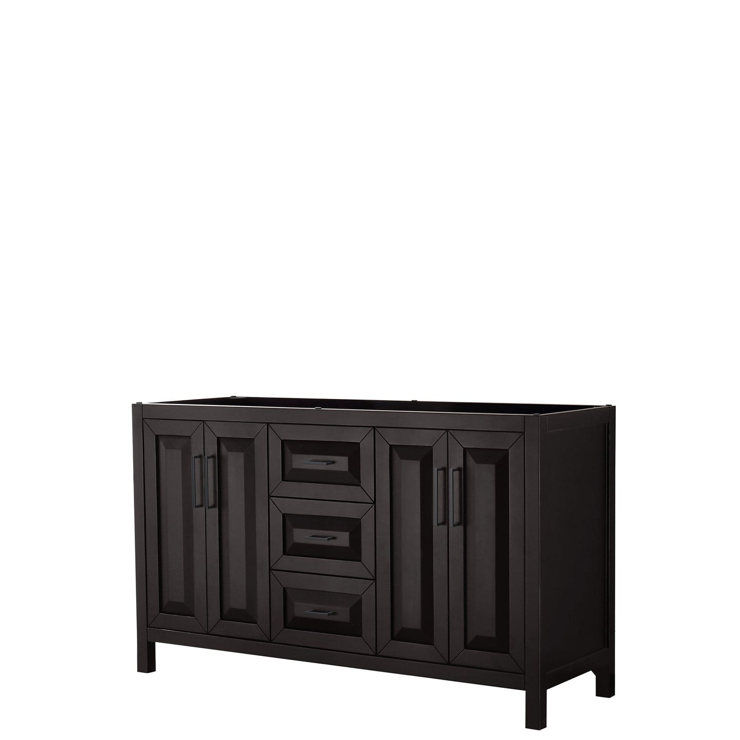 Wyndham Collection Daria 60" Double Bathroom Vanity in Dark Espresso, No Countertop, No Sink, Matte Black Trim