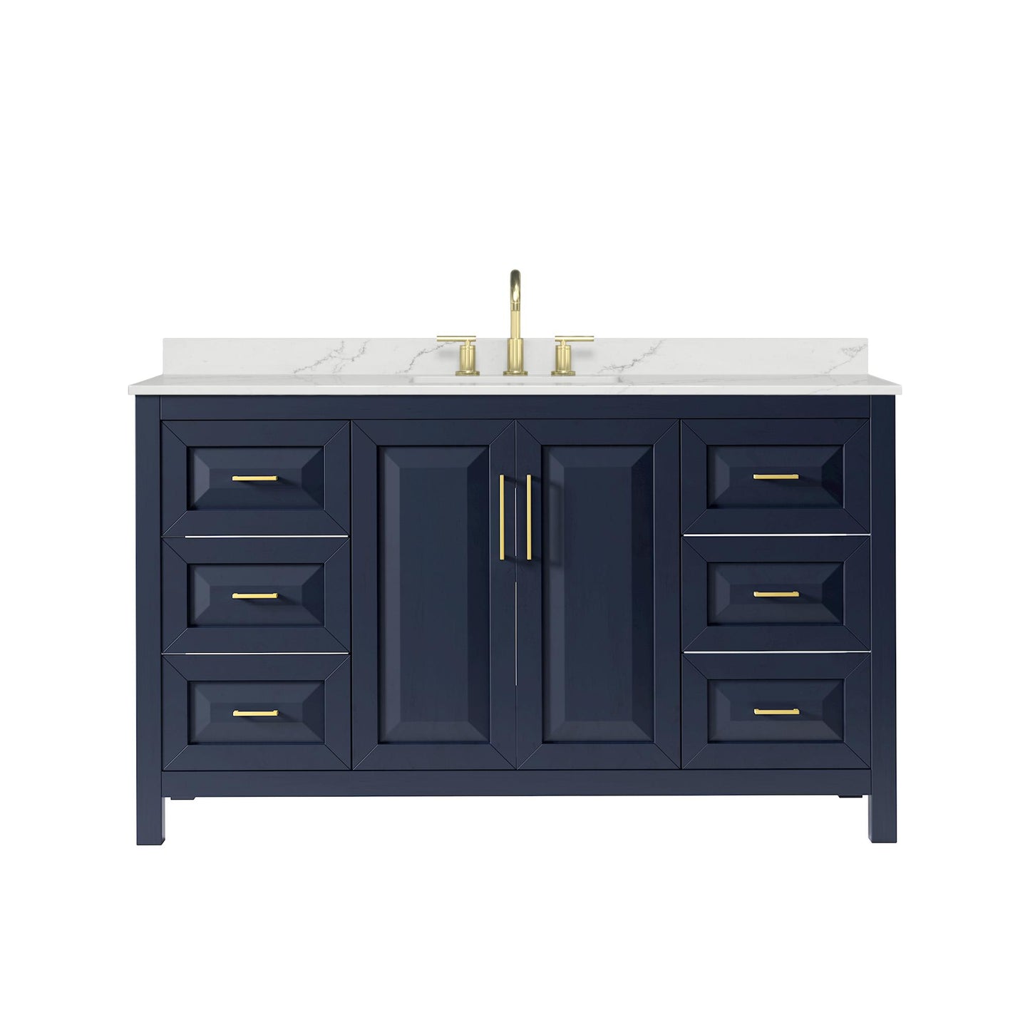 Wyndham Collection Daria 60" Single Bathroom Vanity in Dark Blue, Giotto Quartz Countertop, Undermount Square Sink (3-Hole), Brushed Gold Trim