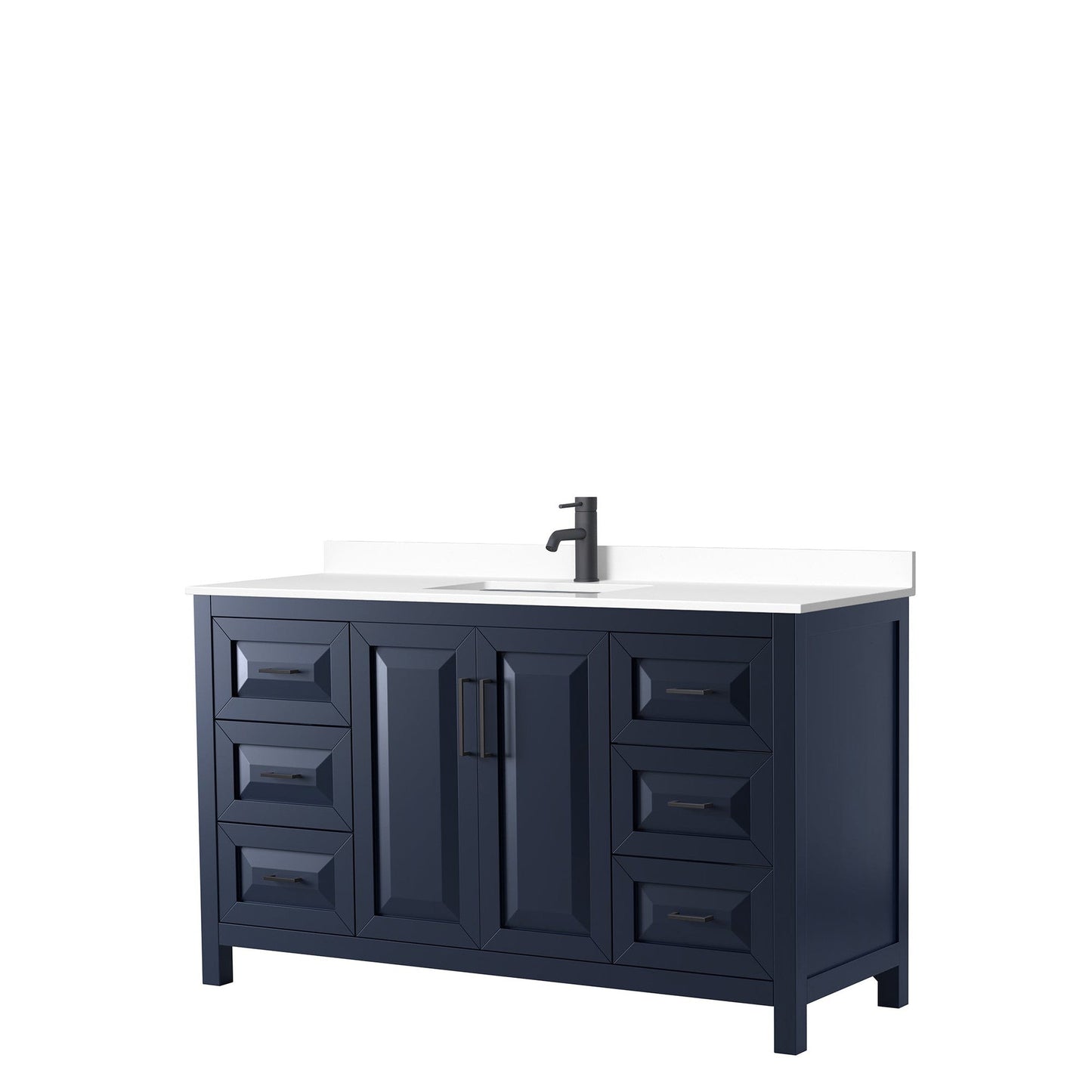 Wyndham Collection Daria 60" Single Bathroom Vanity in Dark Blue, White Cultured Marble Countertop, Undermount Square Sink, Matte Black Trim