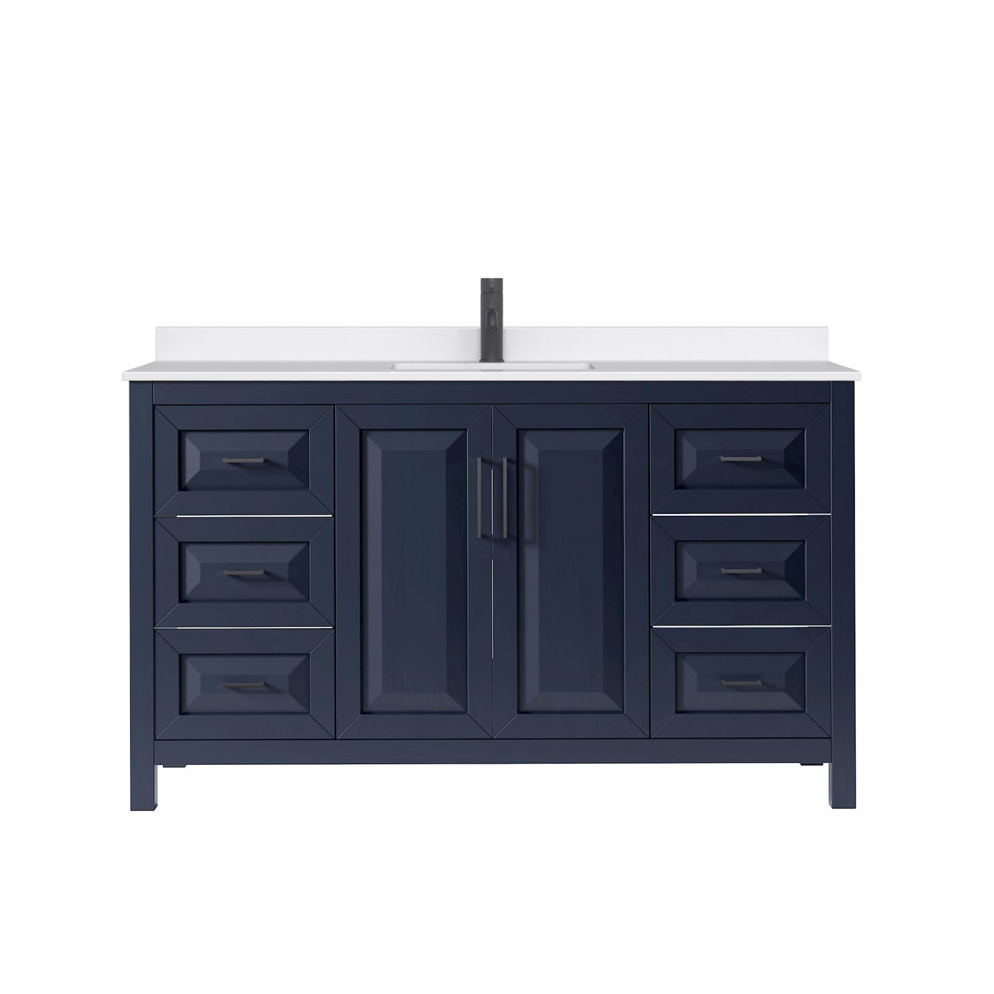 Wyndham Collection Daria 60" Single Bathroom Vanity in Dark Blue, White Quartz Countertop, Undermount Square Sink (1-Hole), Matte Black Trim