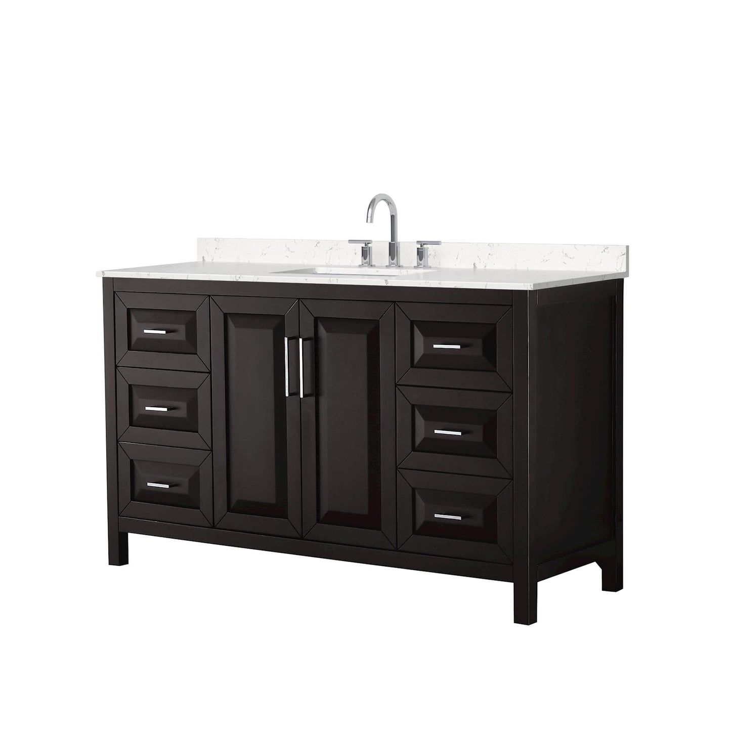 Wyndham Collection Daria 60" Single Bathroom Vanity in Dark Espresso, Carrara Cultured Marble Countertop, Undermount Square Sink (3-Hole), Polished Chrome Trim