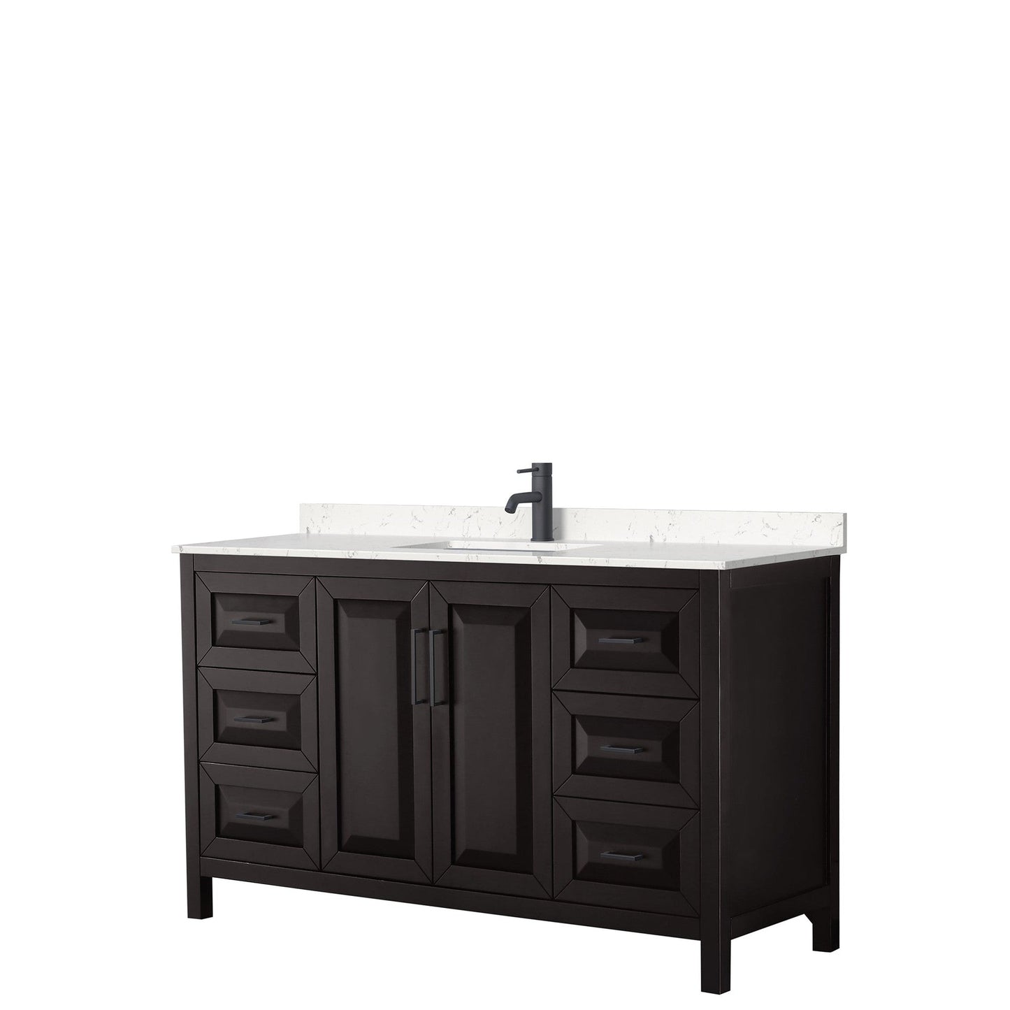 Wyndham Collection Daria 60" Single Bathroom Vanity in Dark Espresso, Carrara Cultured Marble Countertop, Undermount Square Sink, Matte Black Trim