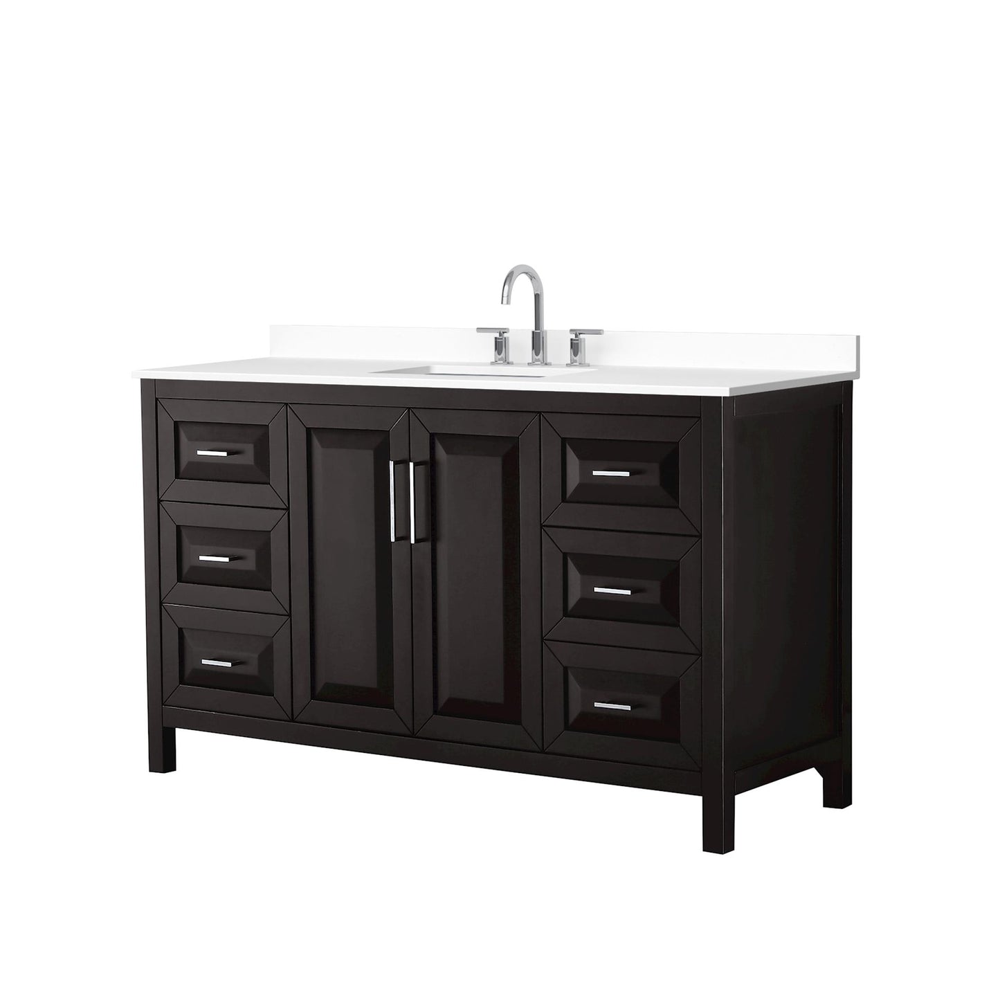 Wyndham Collection Daria 60" Single Bathroom Vanity in Dark Espresso, White Cultured Marble Countertop, Undermount Square Sink (3-Hole), Polished Chrome Trim