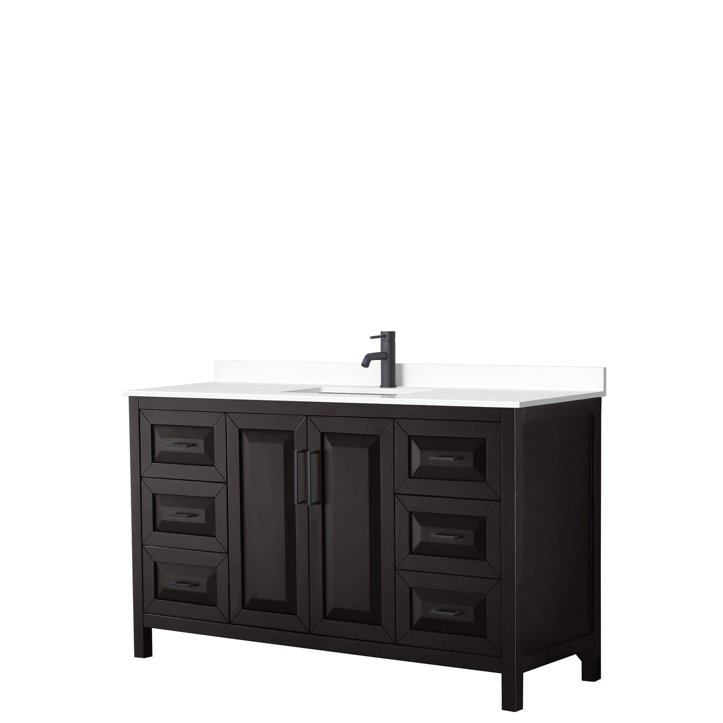 Wyndham Collection Daria 60" Single Bathroom Vanity in Dark Espresso, White Cultured Marble Countertop, Undermount Square Sink, Matte Black Trim