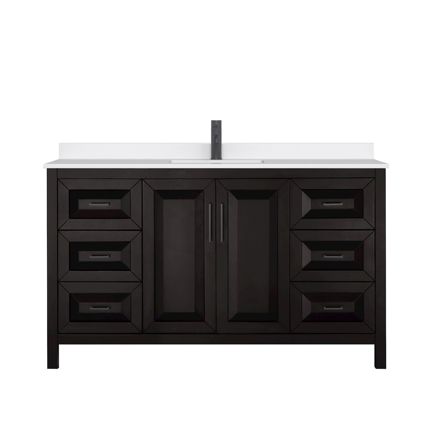 Wyndham Collection Daria 60" Single Bathroom Vanity in Dark Espresso, White Quartz Countertop, Undermount Square Sink (1-Hole), Matte Black Trim