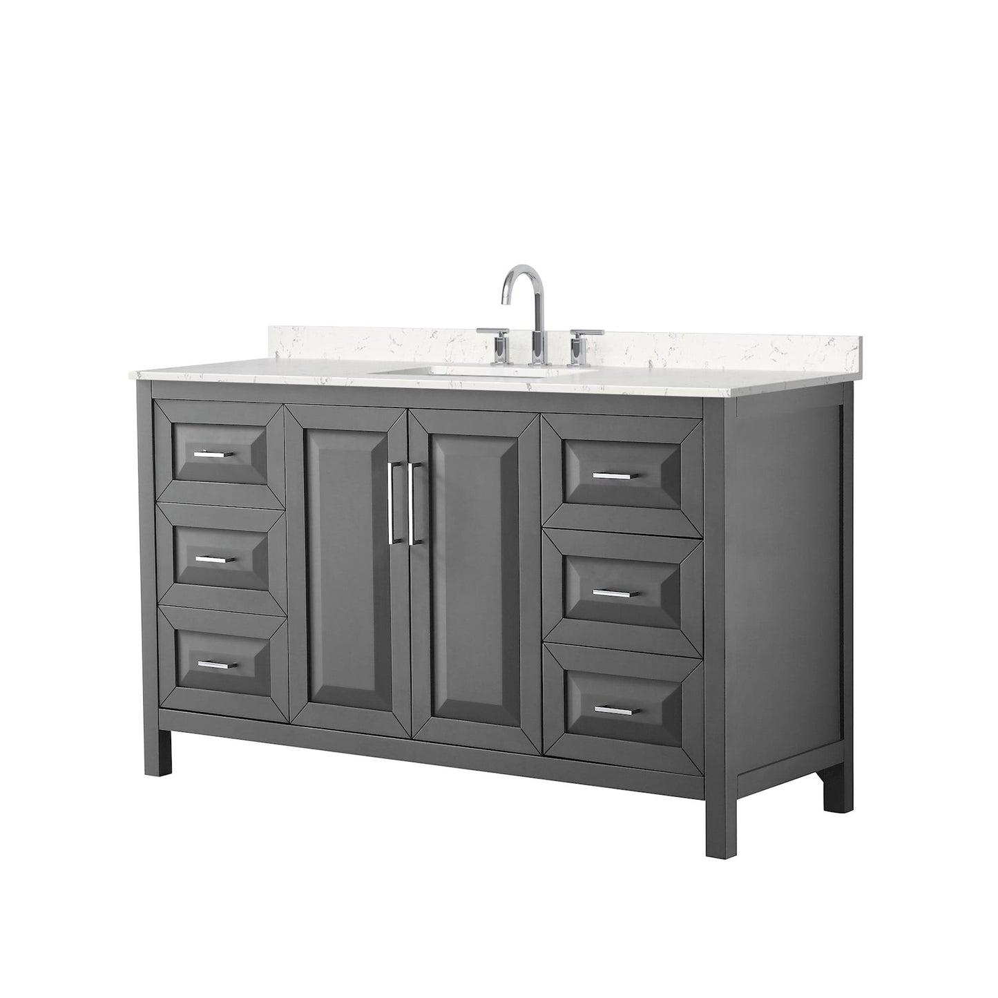 Wyndham Collection Daria 60" Single Bathroom Vanity in Dark Gray, Carrara Cultured Marble Countertop, Undermount Square Sink (3-Hole), Polished Chrome Trim
