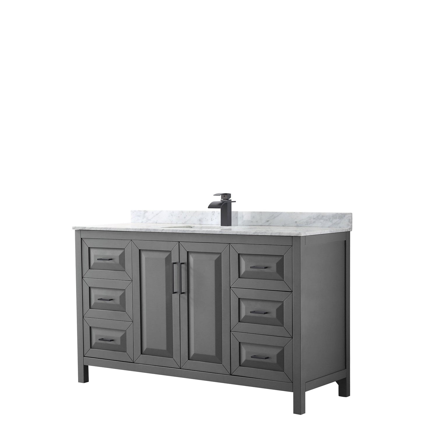 Wyndham Collection Daria 60" Single Bathroom Vanity in Dark Gray, White Carrara Marble Countertop, Undermount Square Sink, Matte Black Trim