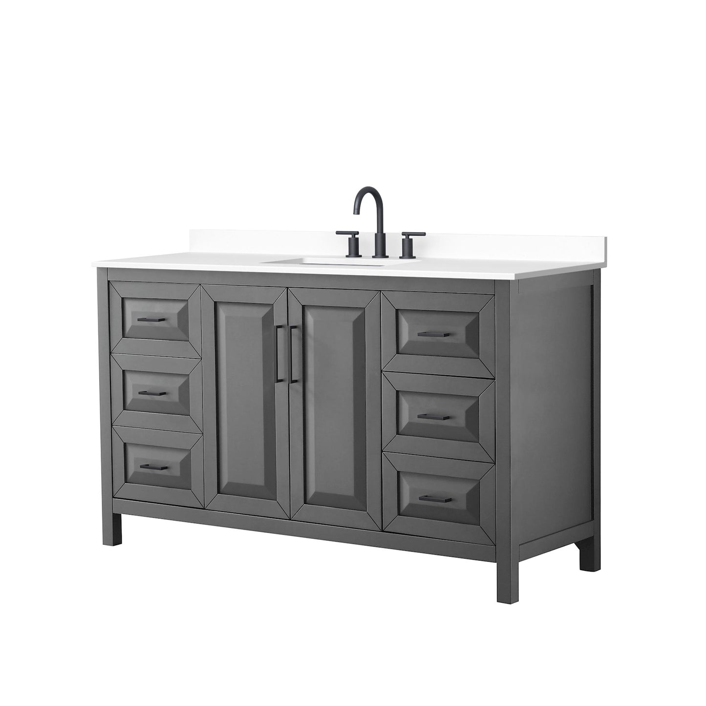 Wyndham Collection Daria 60" Single Bathroom Vanity in Dark Gray, White Cultured Marble Countertop, Undermount Square Sink (3-Hole), Matte Black Trim
