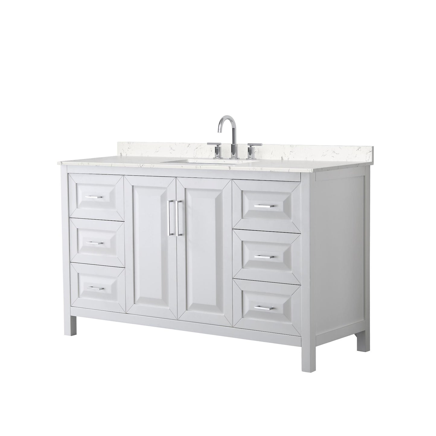 Wyndham Collection Daria 60" Single Bathroom Vanity in White, Carrara Cultured Marble Countertop, Undermount Square Sink (3-Hole), Polished Chrome Trim