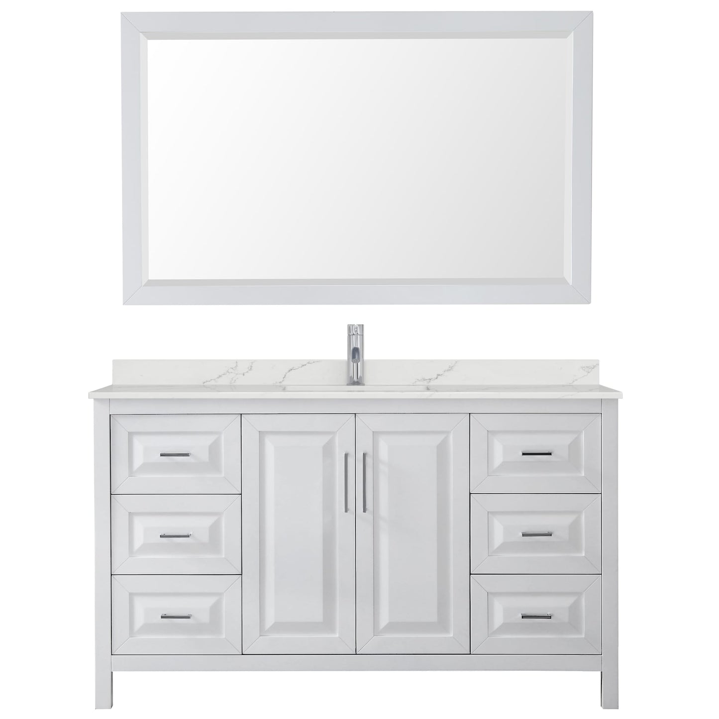 Wyndham Collection Daria 60" Single Bathroom Vanity in White, Giotto Quartz Countertop, Undermount Square Sink (1-Hole), Polished Chrome Trim, 58" Mirror