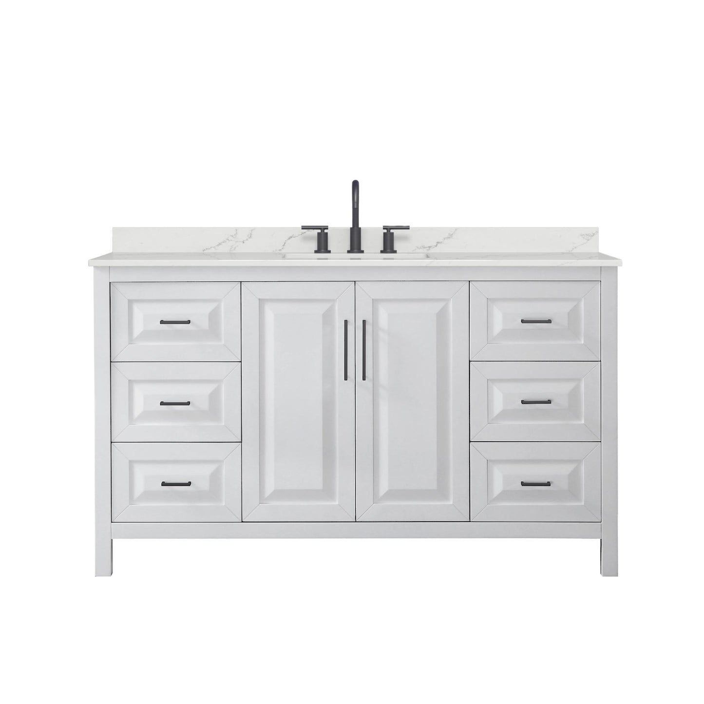 Wyndham Collection Daria 60" Single Bathroom Vanity in White, Giotto Quartz Countertop, Undermount Square Sink (3-Hole), Matte Black Trim