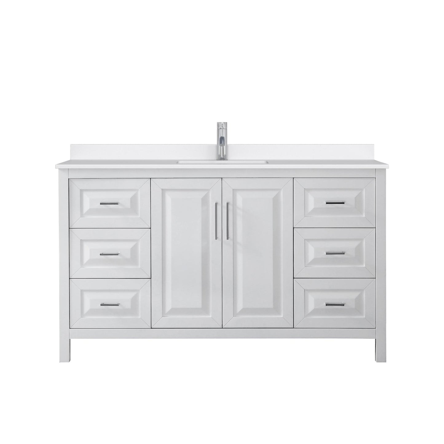 Wyndham Collection Daria 60" Single Bathroom Vanity in White, White Quartz Countertop, Undermount Square Sink (1-Hole), Polished Chrome Trim