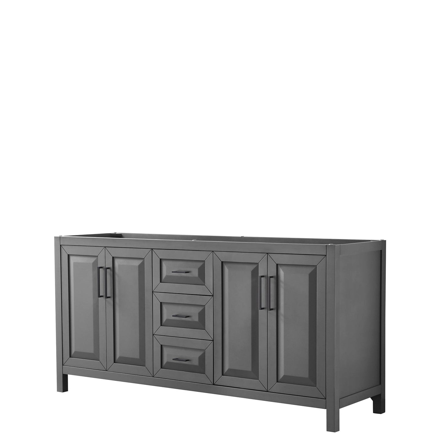 Wyndham Collection Daria 72" Double Bathroom Vanity in Dark Gray, No Countertop, No Sink, Matte Black Trim