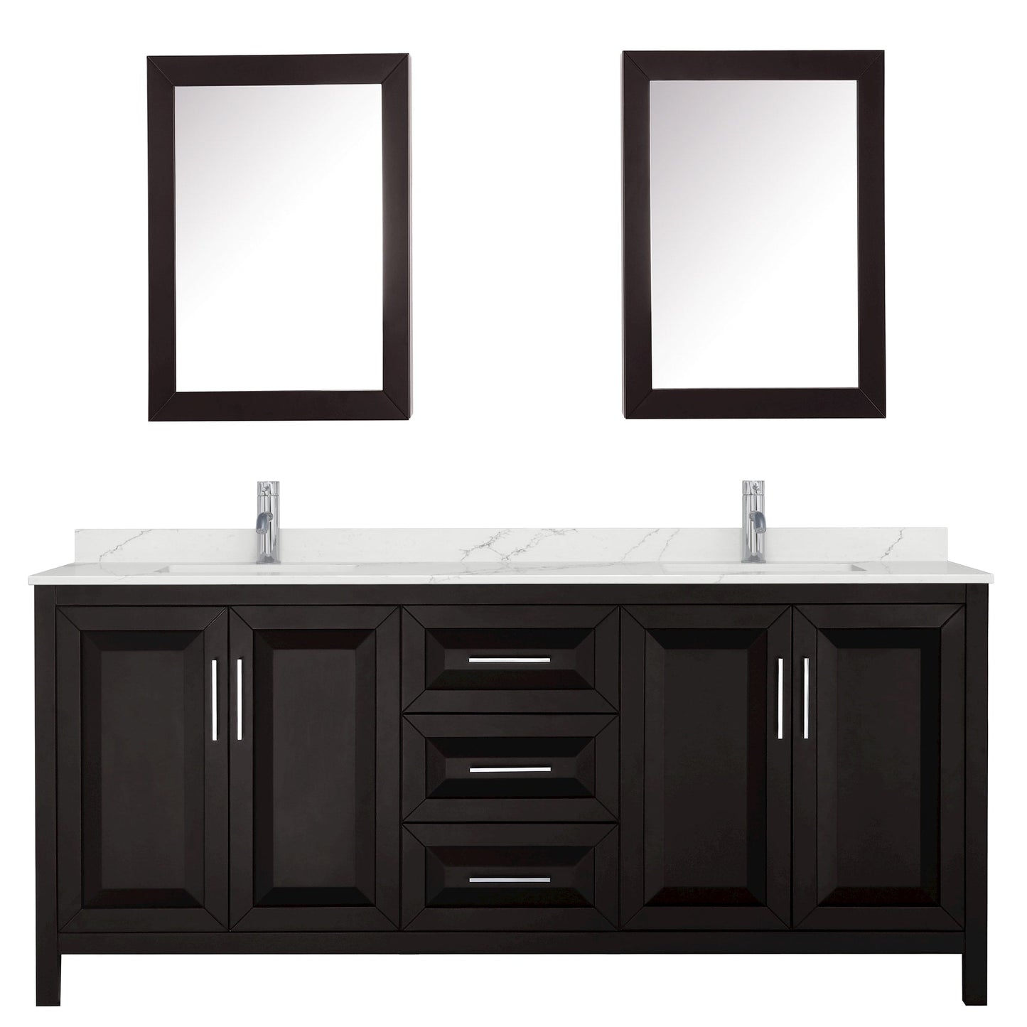Wyndham Collection Daria 80" Double Bathroom Vanity in Dark Espresso, Giotto Quartz Countertop, Undermount Square Sinks (1-Hole), Polished Chrome Trim, Medicine Cabinets