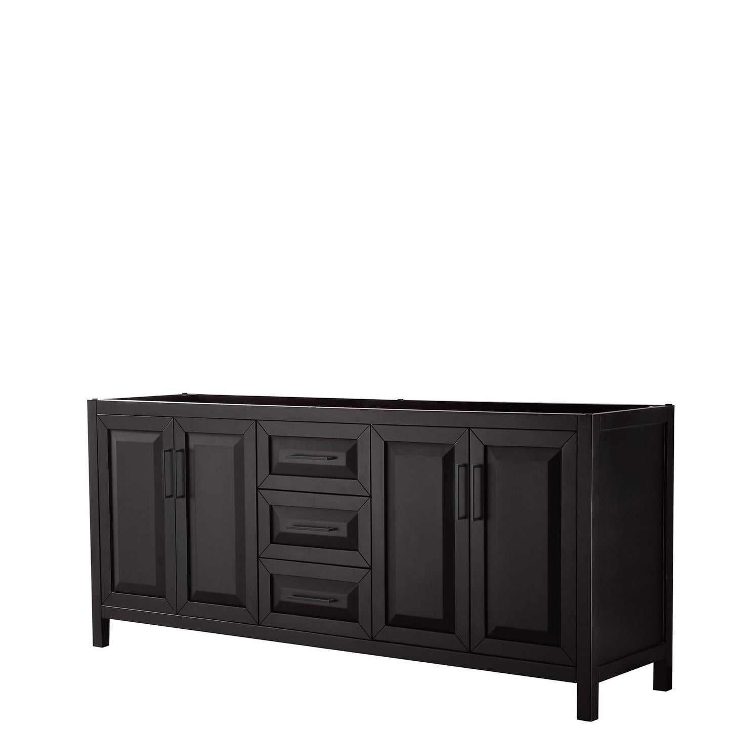 Wyndham Collection Daria 80" Double Bathroom Vanity in Dark Espresso, No Countertop, No Sink, Matte Black Trim