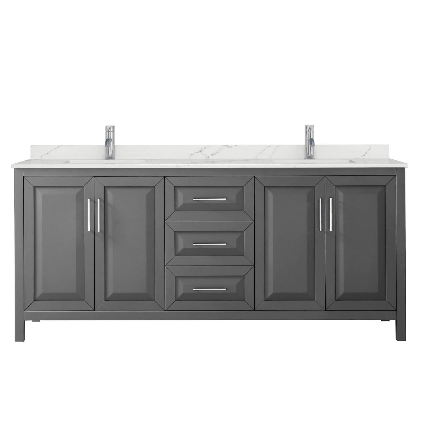 Wyndham Collection Daria 80" Double Bathroom Vanity in Dark Gray, Giotto Quartz Countertop, Undermount Square Sinks (1-Hole), Polished Chrome Trim