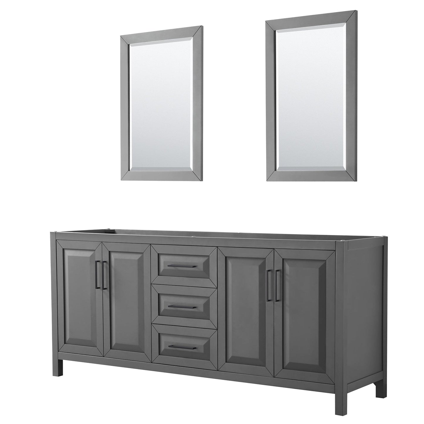 Wyndham Collection Daria 80" Double Bathroom Vanity in Dark Gray, No Countertop, No Sink, Matte Black Trim, 24" Mirrors