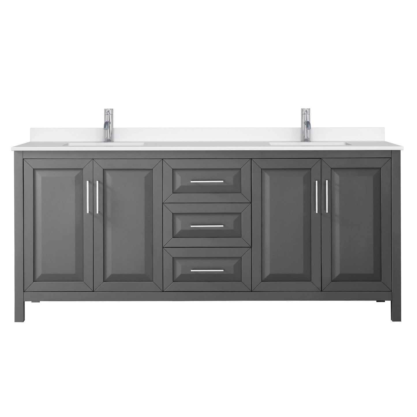 Wyndham Collection Daria 80" Double Bathroom Vanity in Dark Gray, White Quartz Countertop, Undermount Square Sinks (1-Hole), Polished Chrome Trim