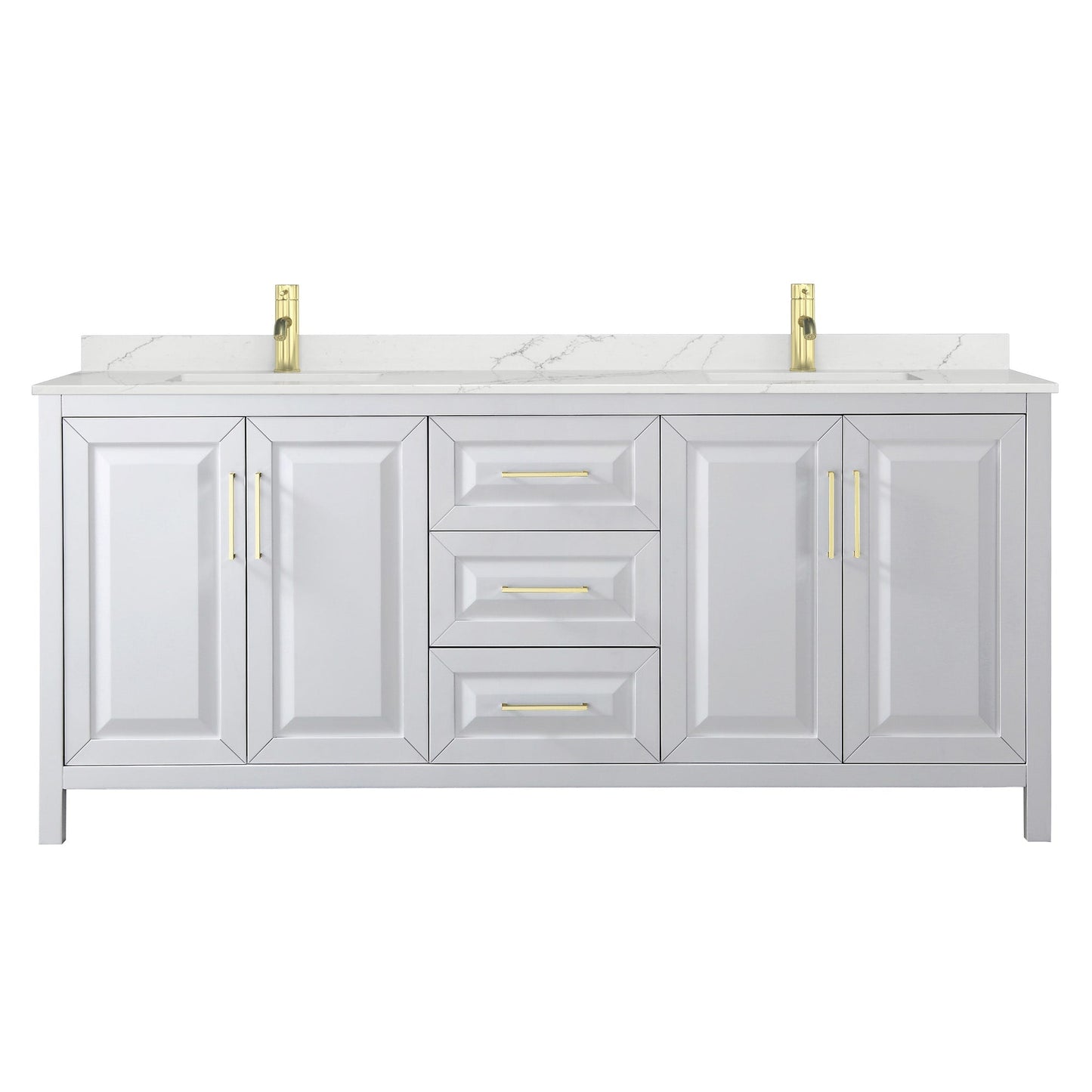 Wyndham Collection Daria 80" Double Bathroom Vanity in White, Giotto Quartz Countertop, Undermount Square Sinks (1-Hole), Brushed Gold Trim