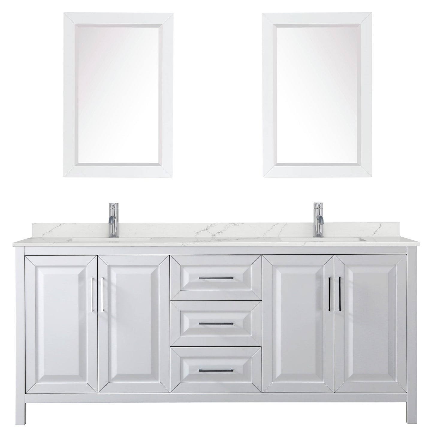 Wyndham Collection Daria 80" Double Bathroom Vanity in White, Giotto Quartz Countertop, Undermount Square Sinks (1-Hole), Polished Chrome Trim, 24" Mirrors