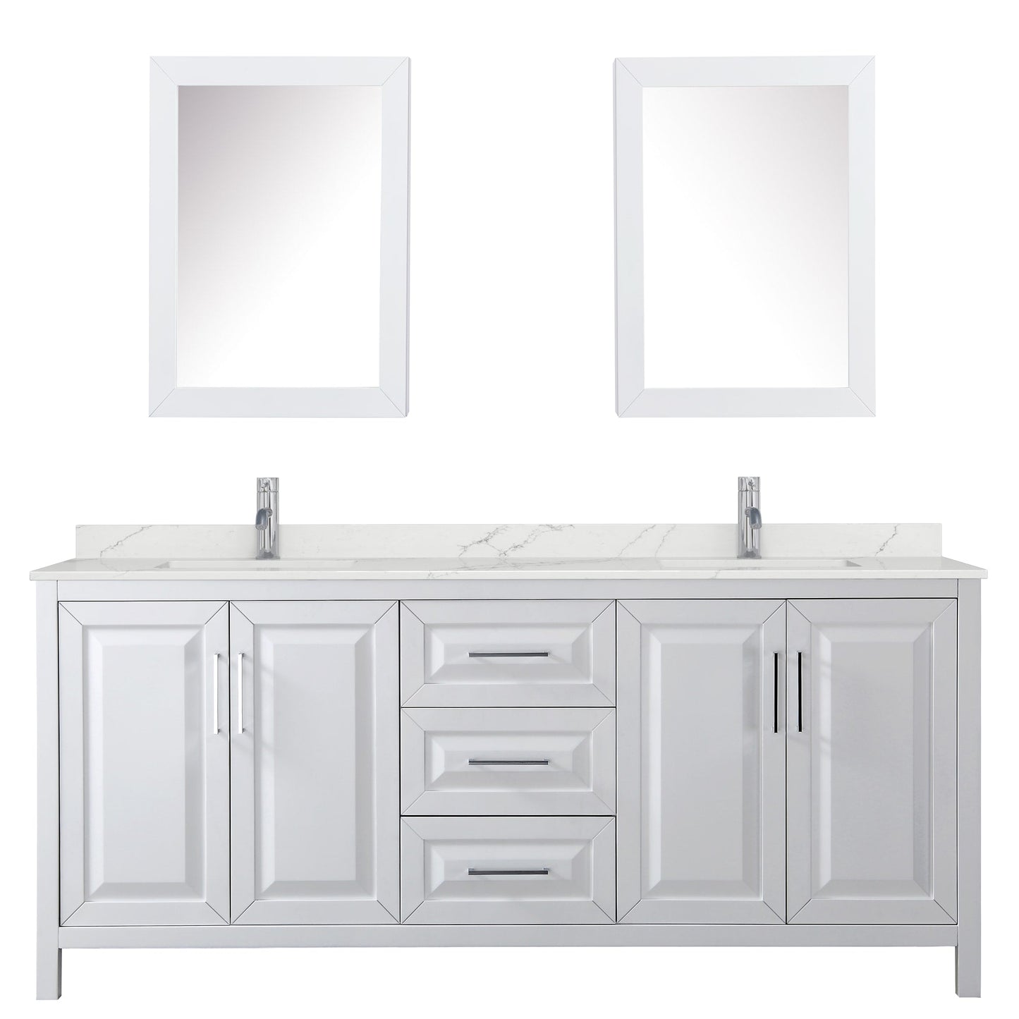 Wyndham Collection Daria 80" Double Bathroom Vanity in White, Giotto Quartz Countertop, Undermount Square Sinks (1-Hole), Polished Chrome Trim, Medicine Cabinets