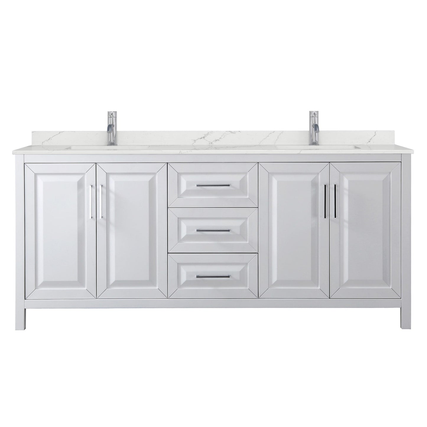 Wyndham Collection Daria 80" Double Bathroom Vanity in White, Giotto Quartz Countertop, Undermount Square Sinks (1-Hole), Polished Chrome Trim