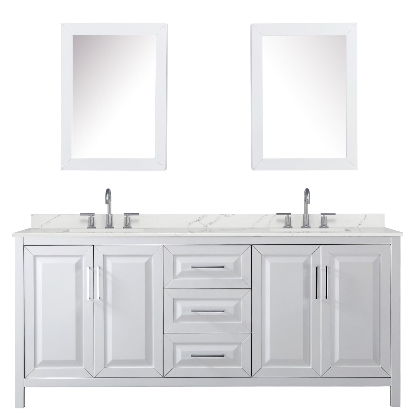 Wyndham Collection Daria 80" Double Bathroom Vanity in White, Giotto Quartz Countertop, Undermount Square Sinks (3-Hole), Polished Chrome Trim, Medicine Cabinets