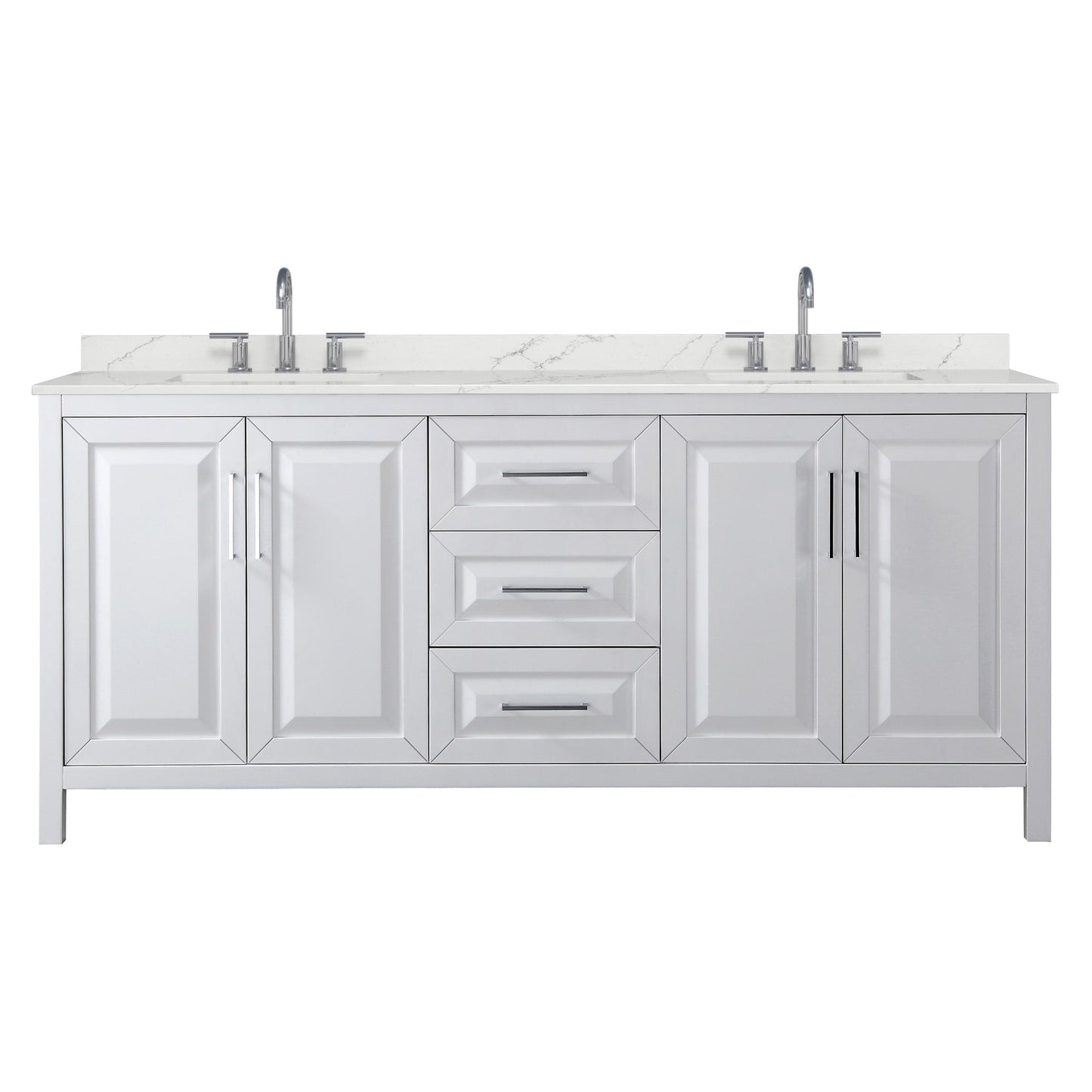Wyndham Collection Daria 80" Double Bathroom Vanity in White, Giotto Quartz Countertop, Undermount Square Sinks (3-Hole), Polished Chrome Trim