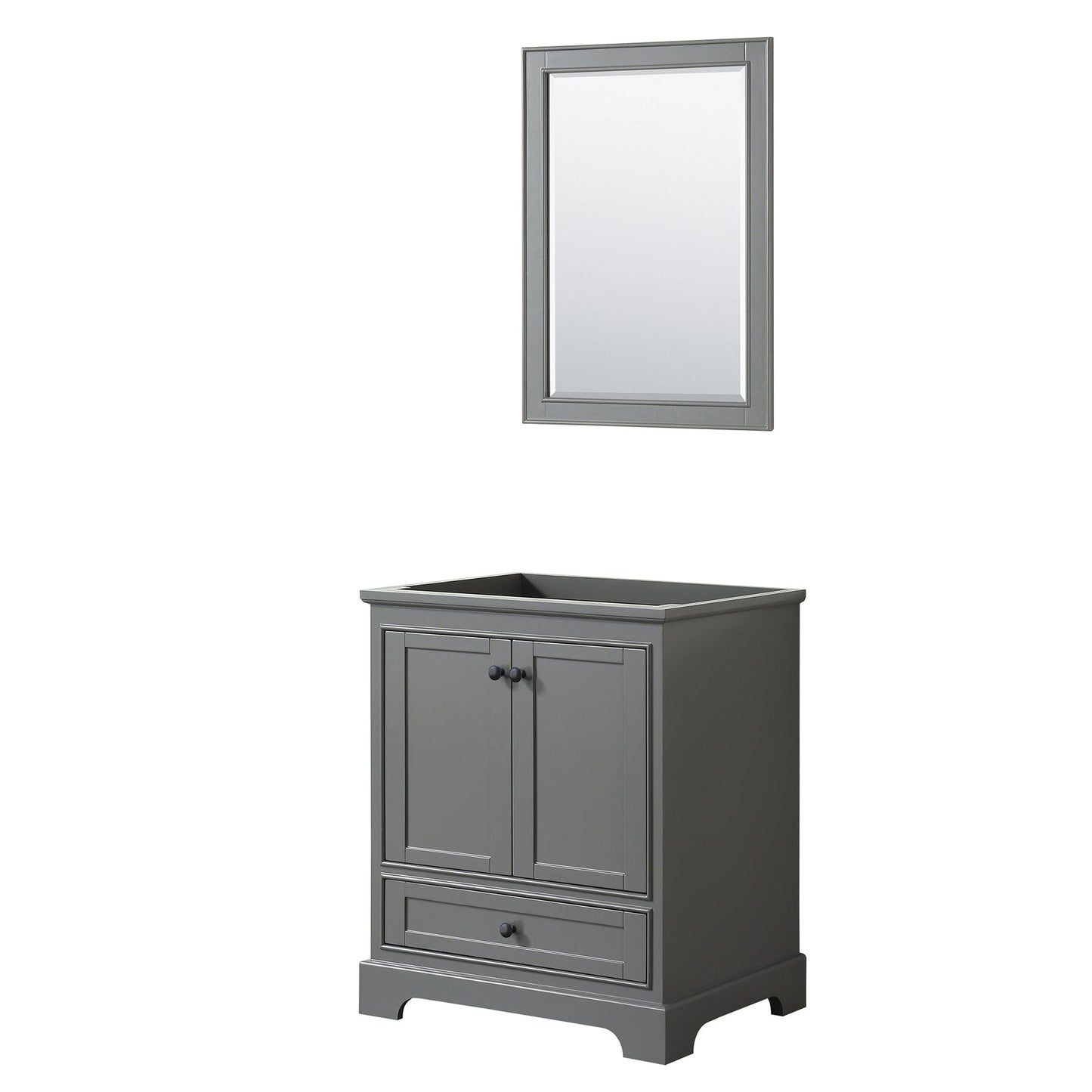 Wyndham Collection Deborah 30" Single Bathroom Vanity in Dark Gray, No Countertop, No Sink, Matte Black Trim, 24" Mirror