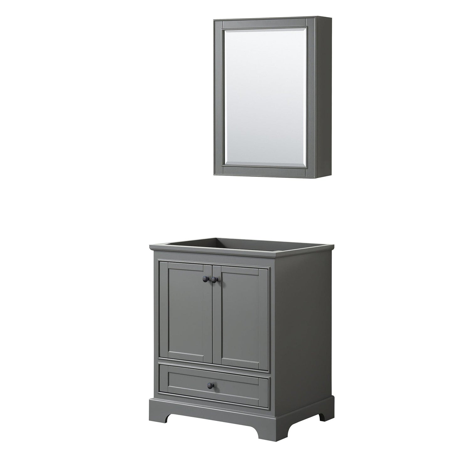 Deborah 30" Single Bathroom Vanity in Dark Gray, No Countertop, No Sink, Matte Black Trim, Medicine Cabinet