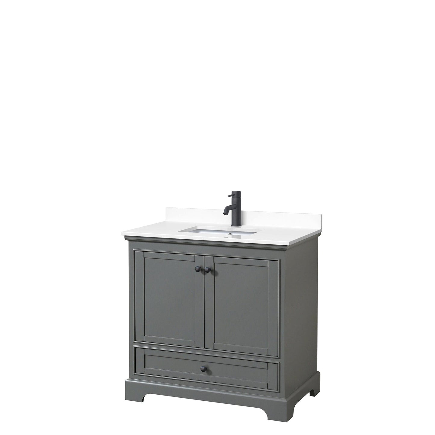 Wyndham Collection Deborah 36" Single Bathroom Vanity in Dark Gray, White Cultured Marble Countertop, Undermount Square Sink, Matte Black Trim