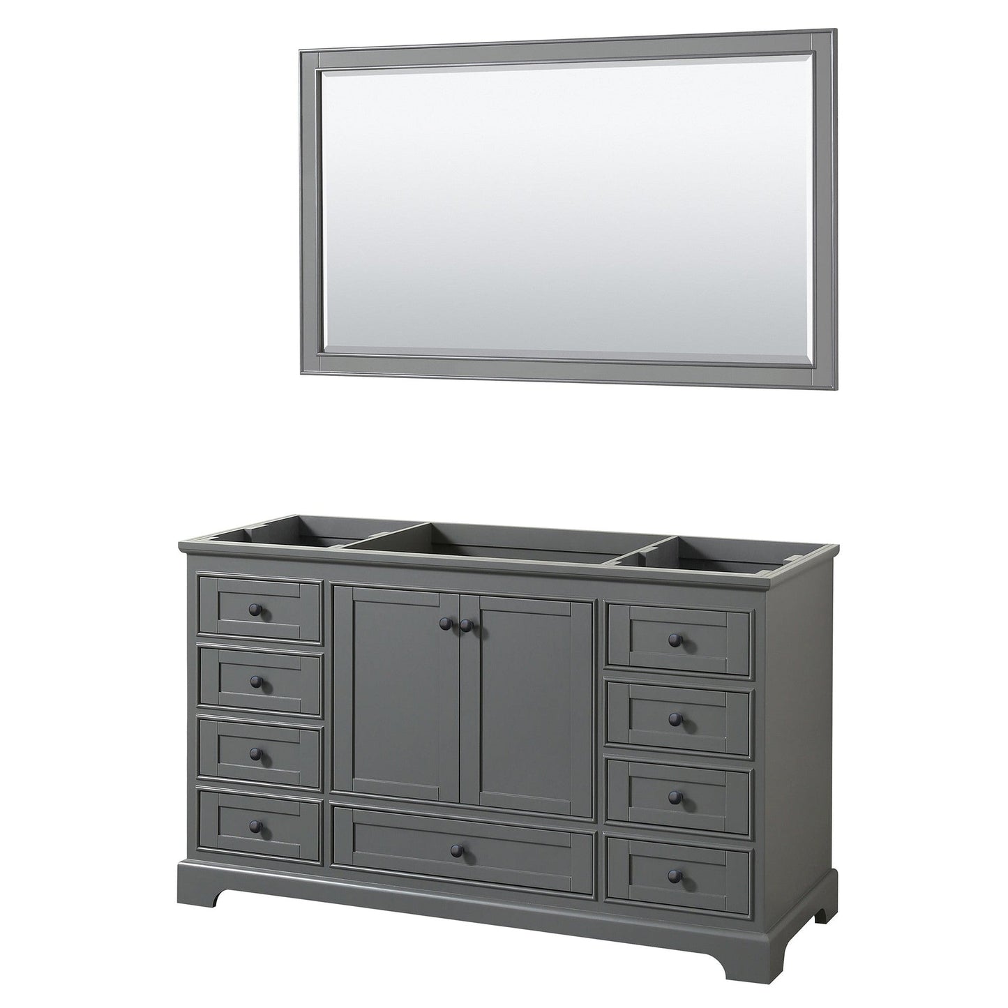 Deborah 60" Single Bathroom Vanity in Dark Gray, No Countertop, No Sink, Matte Black Trim, 58" Mirror