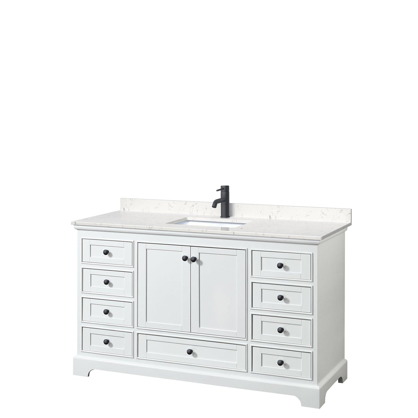 Wyndham Collection Deborah 60" Single Bathroom Vanity in White, Carrara Cultured Marble Countertop, Undermount Square Sink, Matte Black Trim