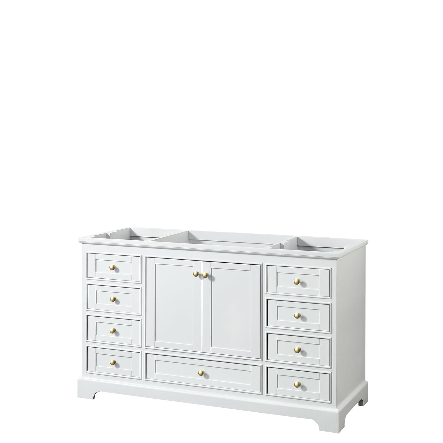 Wyndham Collection Deborah 60" Single Bathroom Vanity in White, No Countertop, No Sink, Brushed Gold Trim, No Mirror
