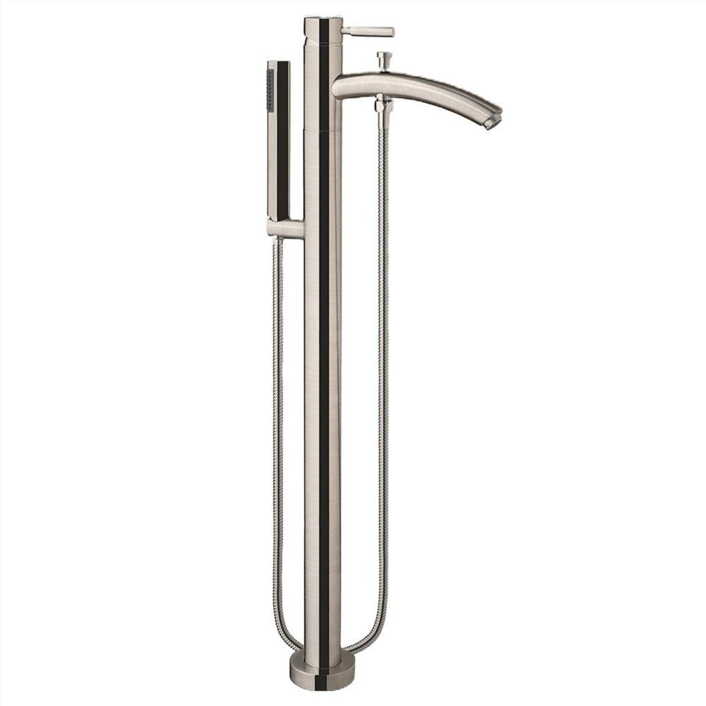 Wyndham Collection Emily 69" Freestanding Bathtub in White With Floor Mounted Faucet, Drain and Overflow Trim in Brushed Nickel