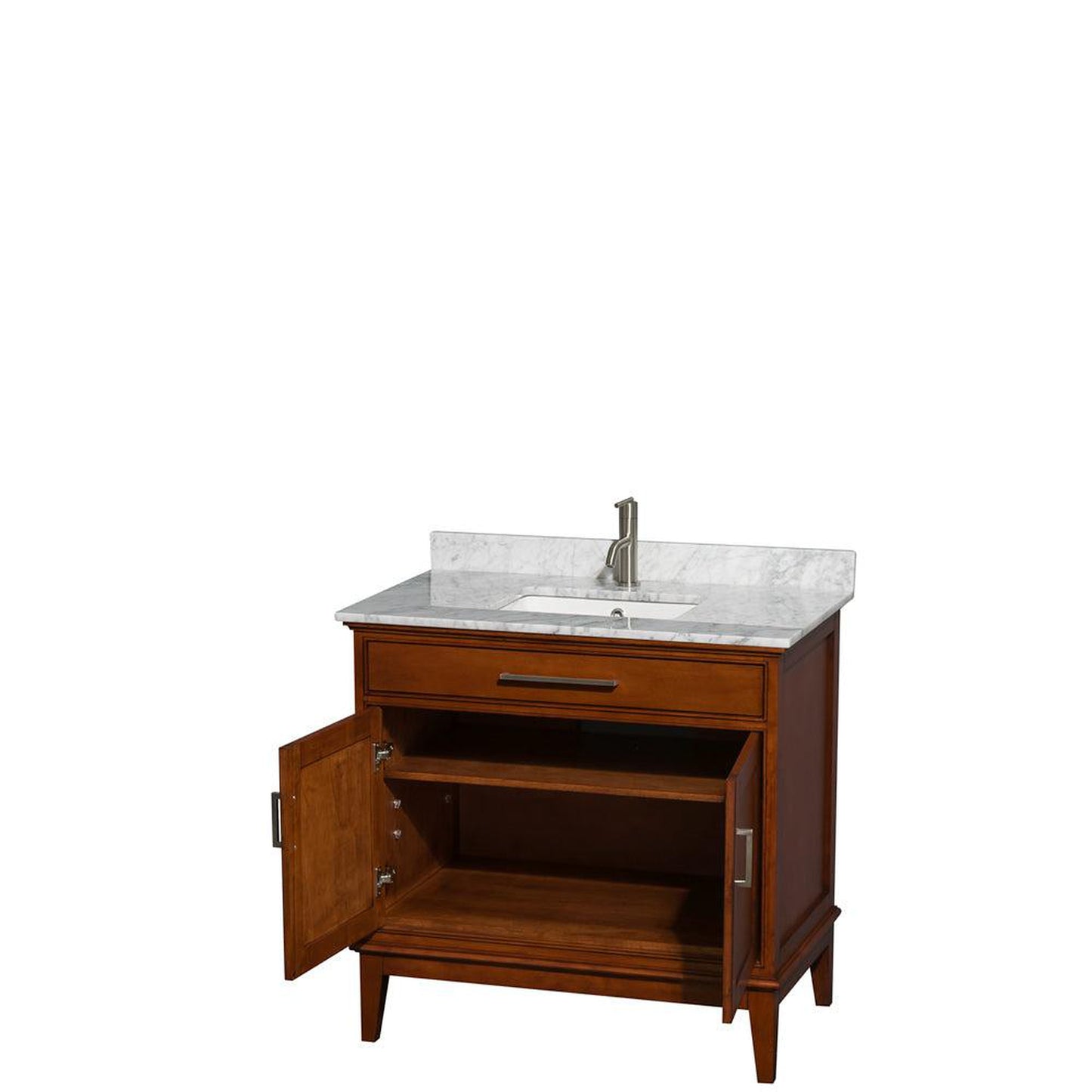 Wyndham Collection Hatton 36" Single Bathroom Vanity in Light Chestnut, White Carrara Marble Countertop, Undermount Square Sink, and No Mirror