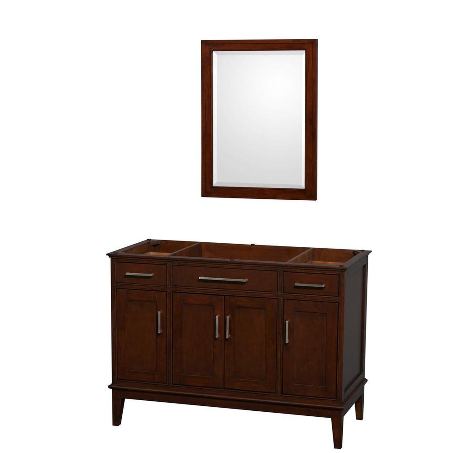 Wyndham Collection Hatton 48" Single Bathroom Vanity in Dark Chestnut, No Countertop, No Sink, and 24" Mirror