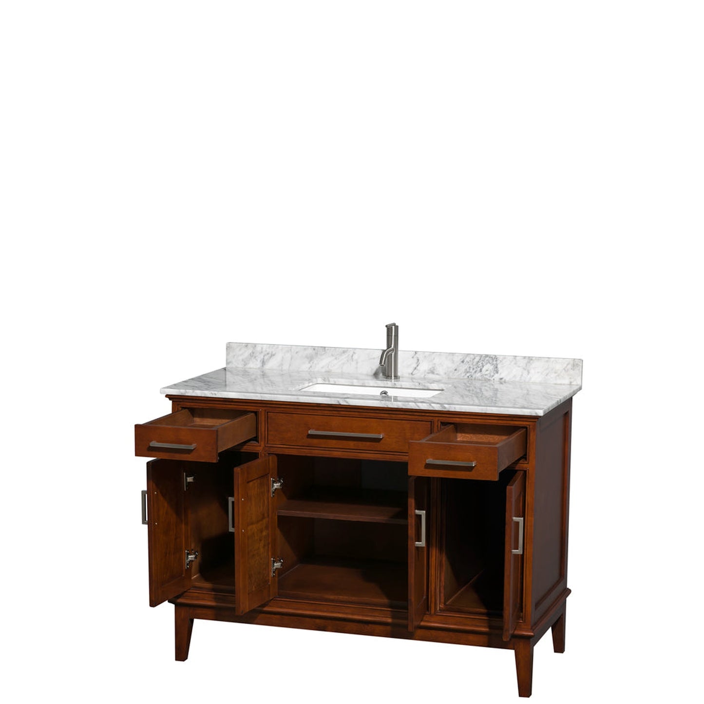 Wyndham Collection Hatton 48" Single Bathroom Vanity in Light Chestnut, White Carrara Marble Countertop, Undermount Square Sink, and No Mirror