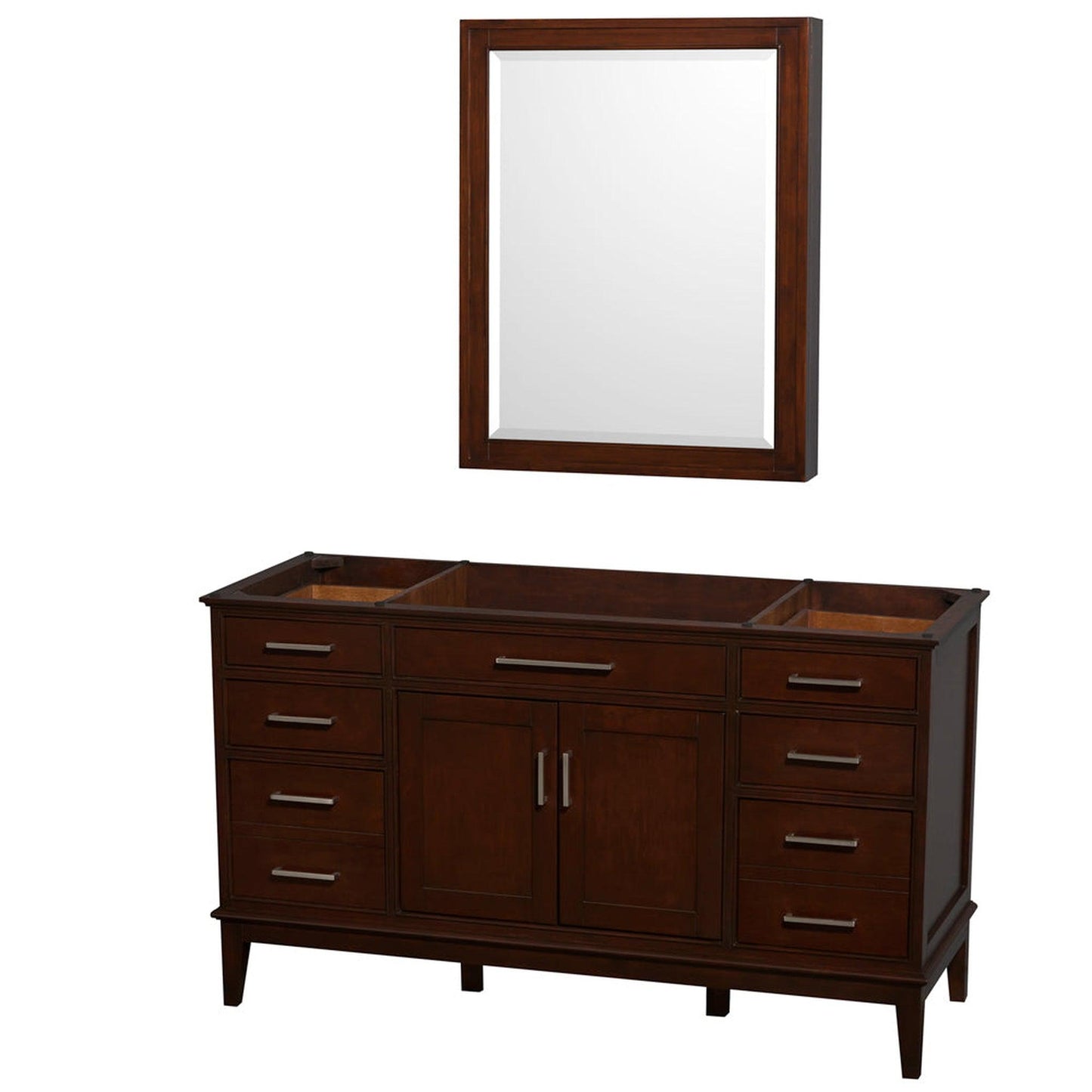 Wyndham Collection Hatton 60" Single Bathroom Vanity in Dark Chestnut, No Countertop, No Sink, and Medicine Cabinet