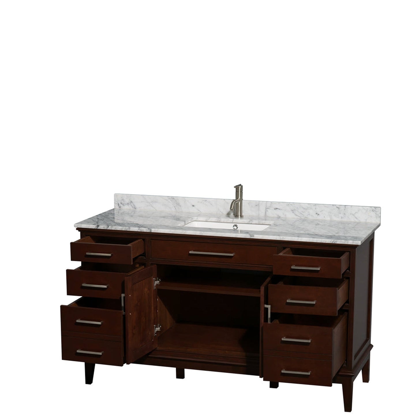 Wyndham Collection Hatton 60" Single Bathroom Vanity in Dark Chestnut, White Carrara Marble Countertop, Undermount Square Sink, and No Mirror